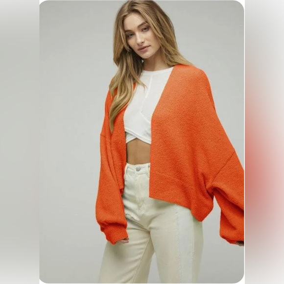 DAVI & DANI || Letters From Home Orange Oversize Cropped Cardigan. Sz. L - Picture 2 of 12